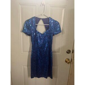 Adrianna Papell Evening blue sequined short sleeved party prom dress size 4